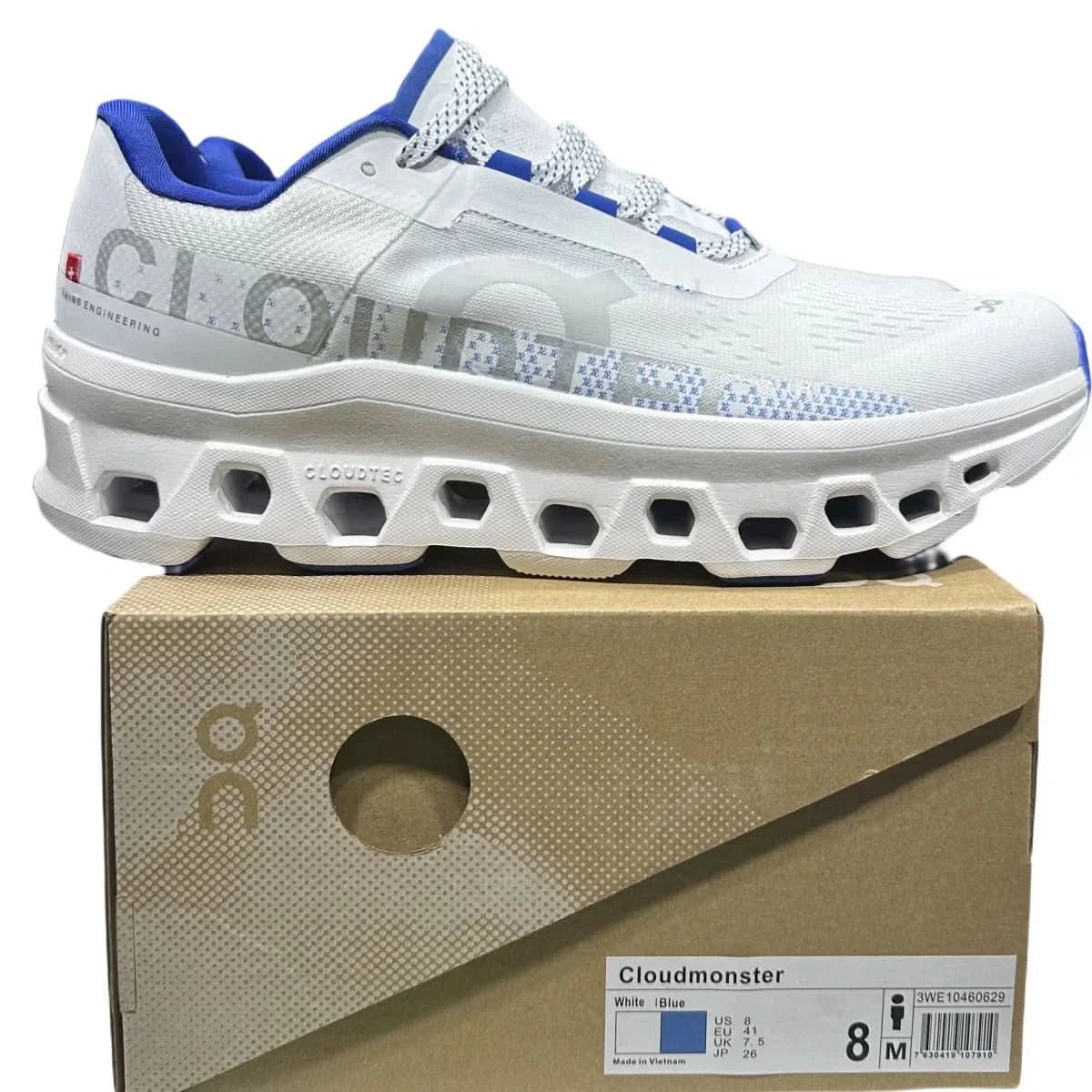 On Cloudmonster Men's White/Blue - Onsrunners