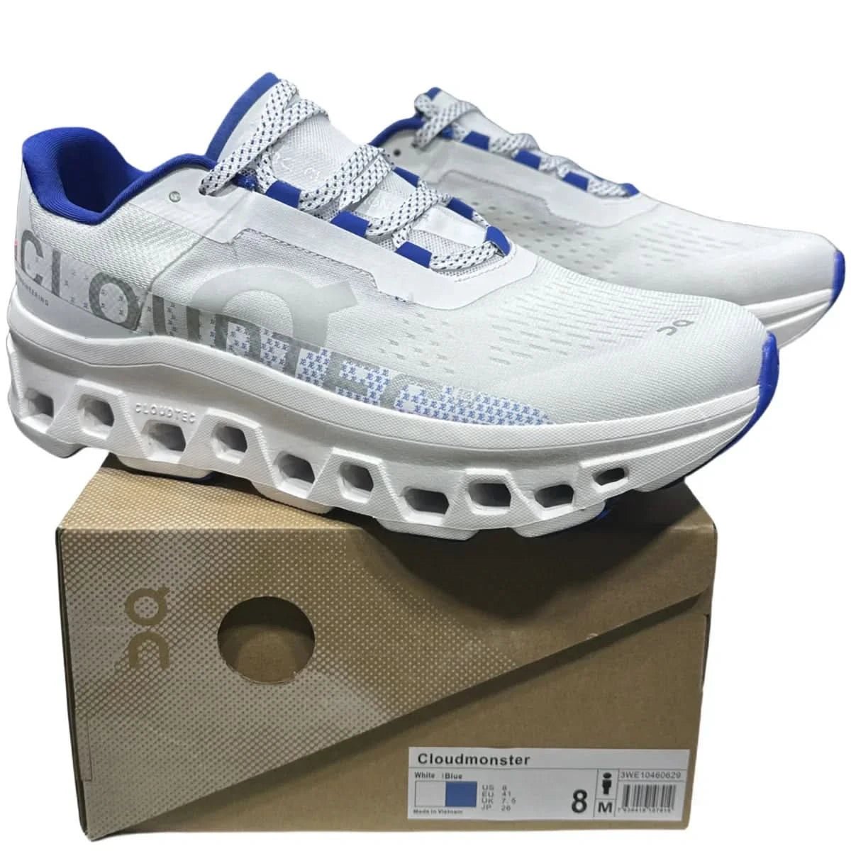 On Cloudmonster Men's White/Blue - Onsrunners